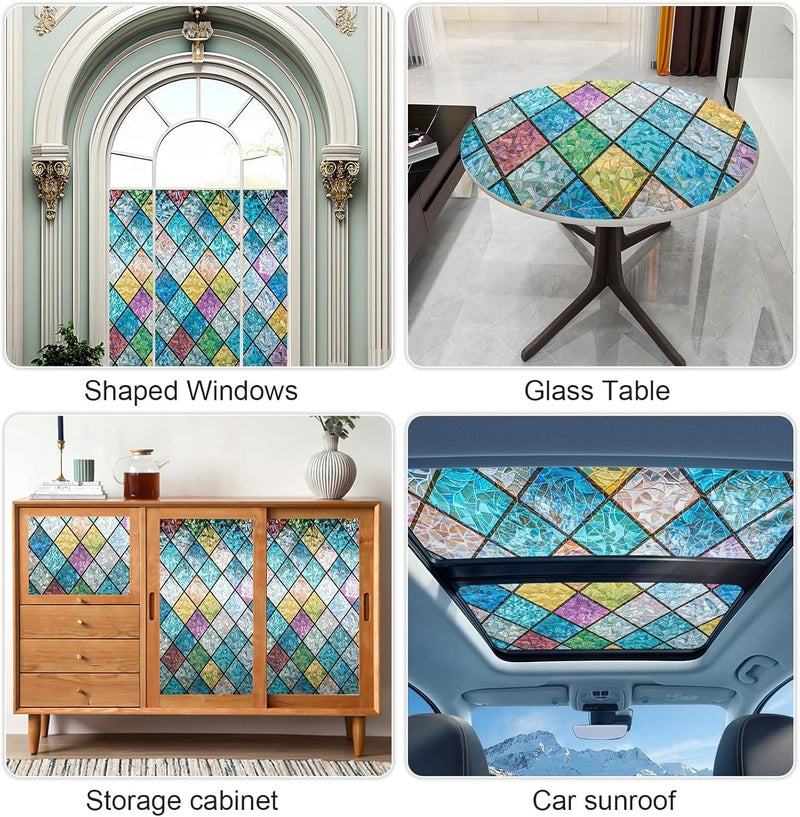 COUNTEWOL Rainbow Privacy Window Film Stained Glass Window Film That is Adhesive-Free, Residue-Free, Reusable, and Easy to Install with Tools. (Rainbow, 17.5 X 118 in) - Image 4